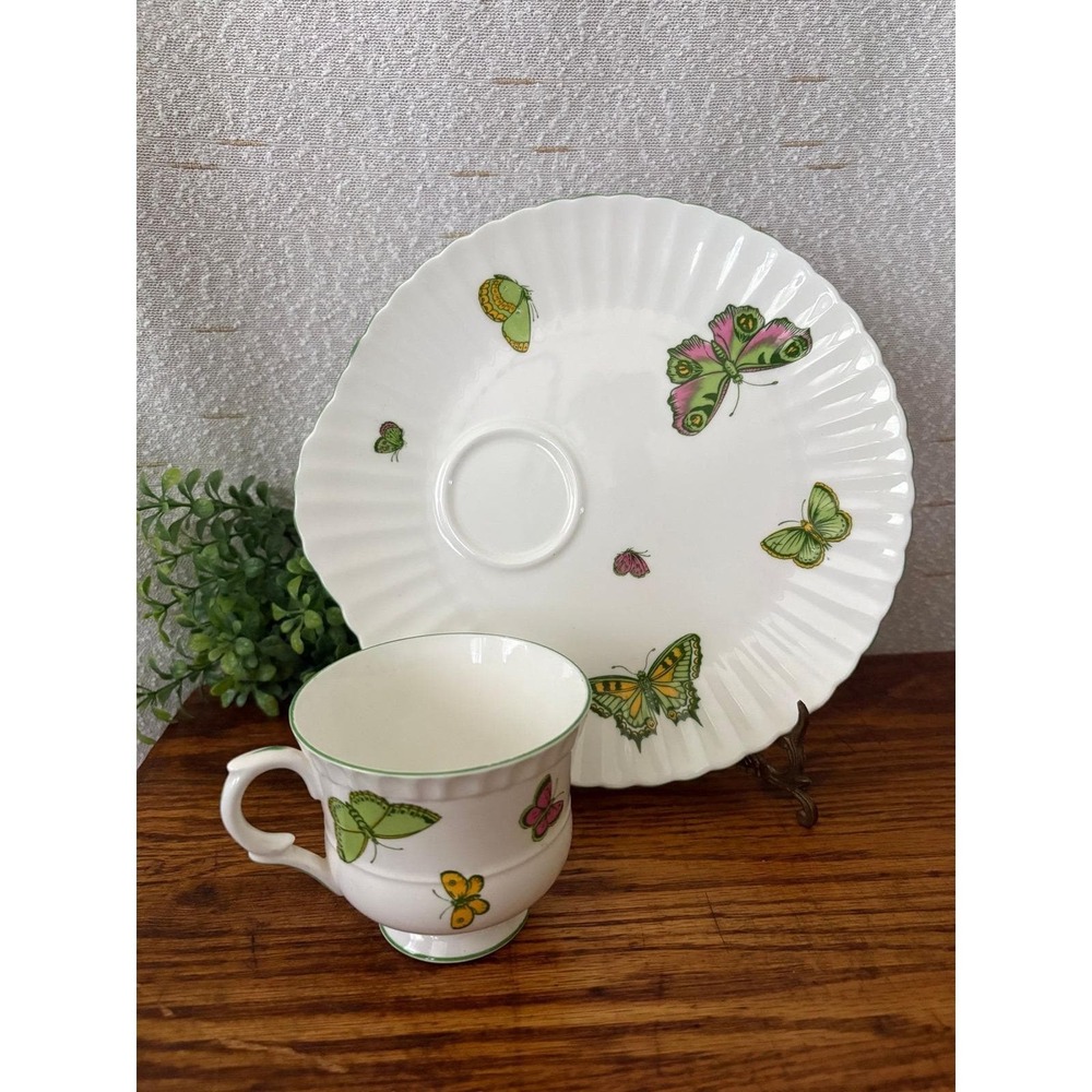 Crown Staffordshire Butterfly Bone China Tennis Snack Set England